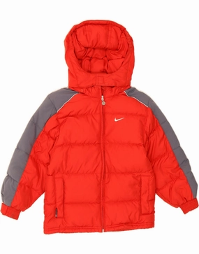 Heat Resistant Layer suitable for autumn festivals NIKE Boys Hooded Padded Jacket 6-7 Years Large Red Colourblock Polyester