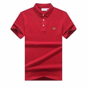 Lacoste Men Red Oxford Polo Wrinkle Resistant Texture VintageWashEffect