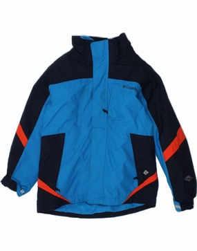 COLUMBIA Boys Interchange Windbreaker Jacket 6-7 Years Blue Colourblock Cold Wind Streetwear Style