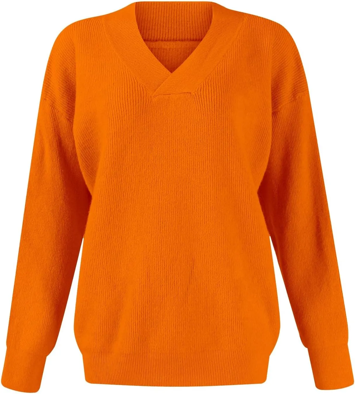 V Neck Sweaters for Women Casual Long Sleeve Sweaters V Neck Knit Solid Color Oversized Pullover Sweater Jumper