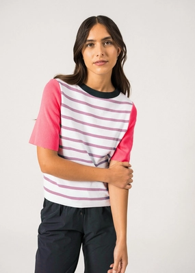 VALENSOL - Striped Sweater with Contrasting Color-Block Sleeves | 100% Cotton (C?TE D'AZUR) Knit Perfection Machine Washable Design