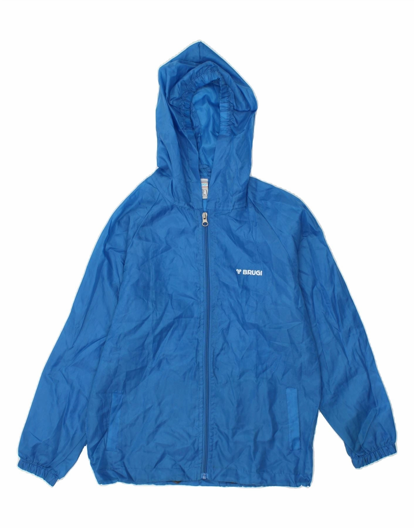BRUGI Boys Hooded Rain Jacket 9-10 Years Blue Polyester Heat Retention Technology
