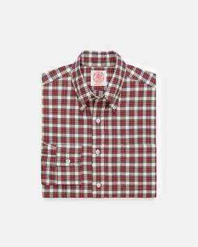Made-in-USA Dress Stewart Tartan Flannel Sport Shirt - Classic Fit Cuffed hem