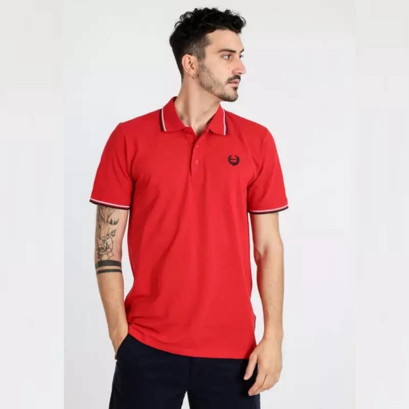 V neck Timeless casual wear VENTURI RED MEN'S POLO SHIRT