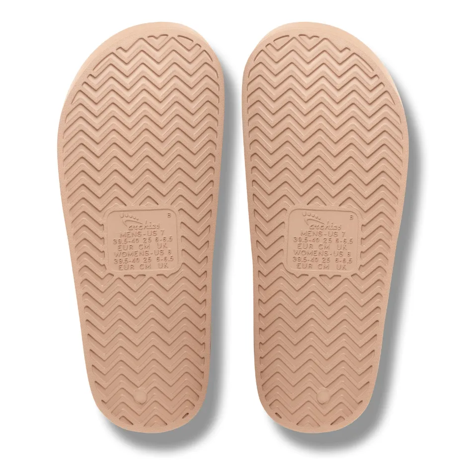 Archies Arch Support Slides in Tan embossed running shoes Orthotic Compatibility