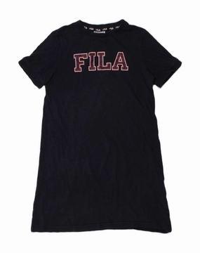 Sage Glow FILA Girls Graphic T-Shirt Dress 9-10 Years Navy Blue Cotton