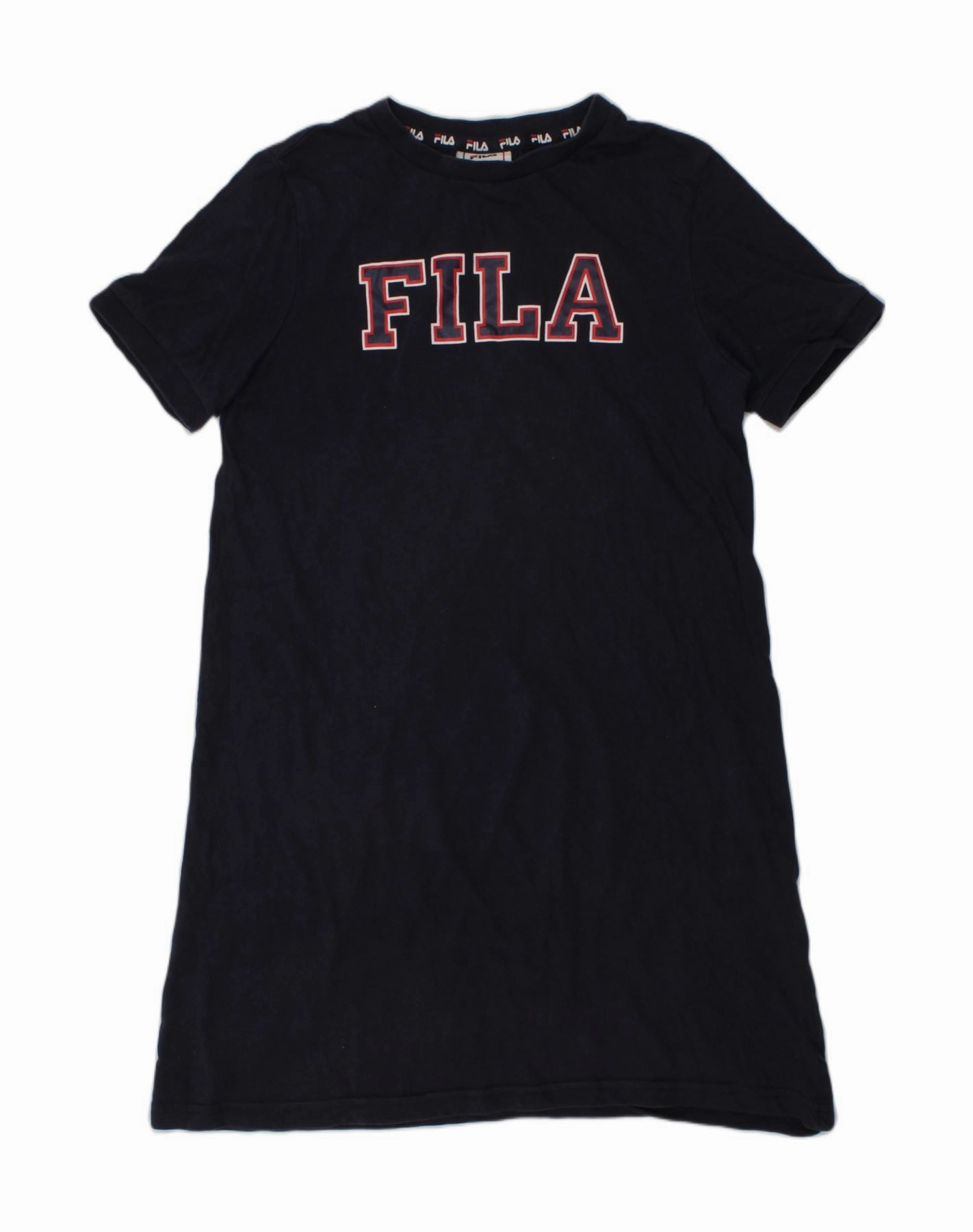 Sage Glow FILA Girls Graphic T-Shirt Dress 9-10 Years Navy Blue Cotton