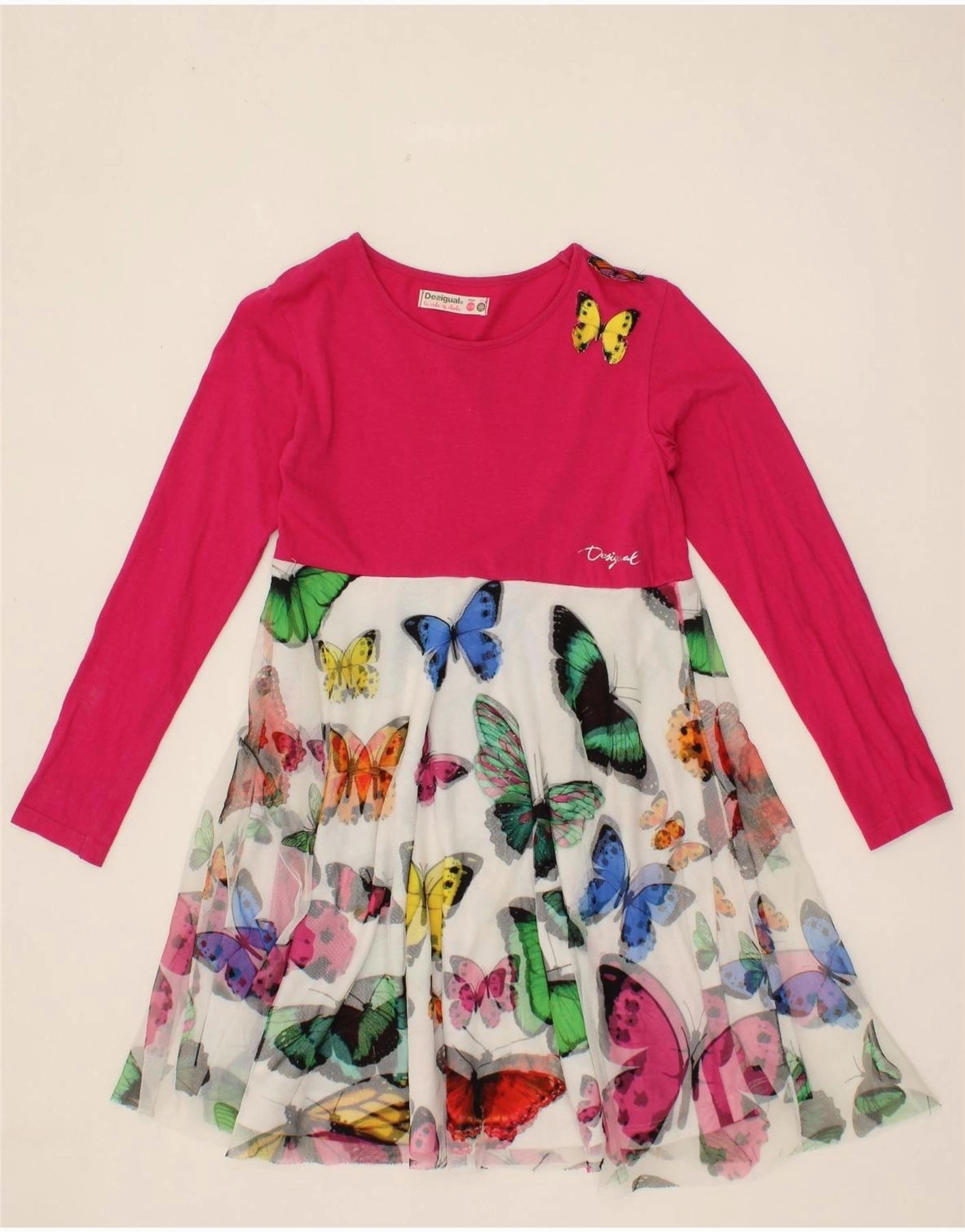 Lounge Fit Vibrant Tone DESIGUAL Girls Long Sleeve A-Line Dress 11-12 Years Pink Cotton
