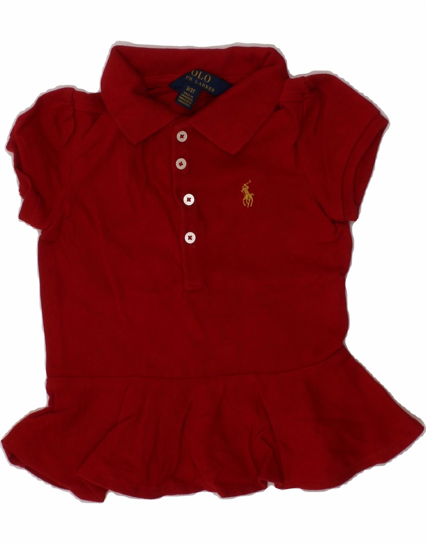 POLO RALPH LAUREN Girls Polo Dress 2-3 Years Red Cotton Soft Shine Minimalist Design