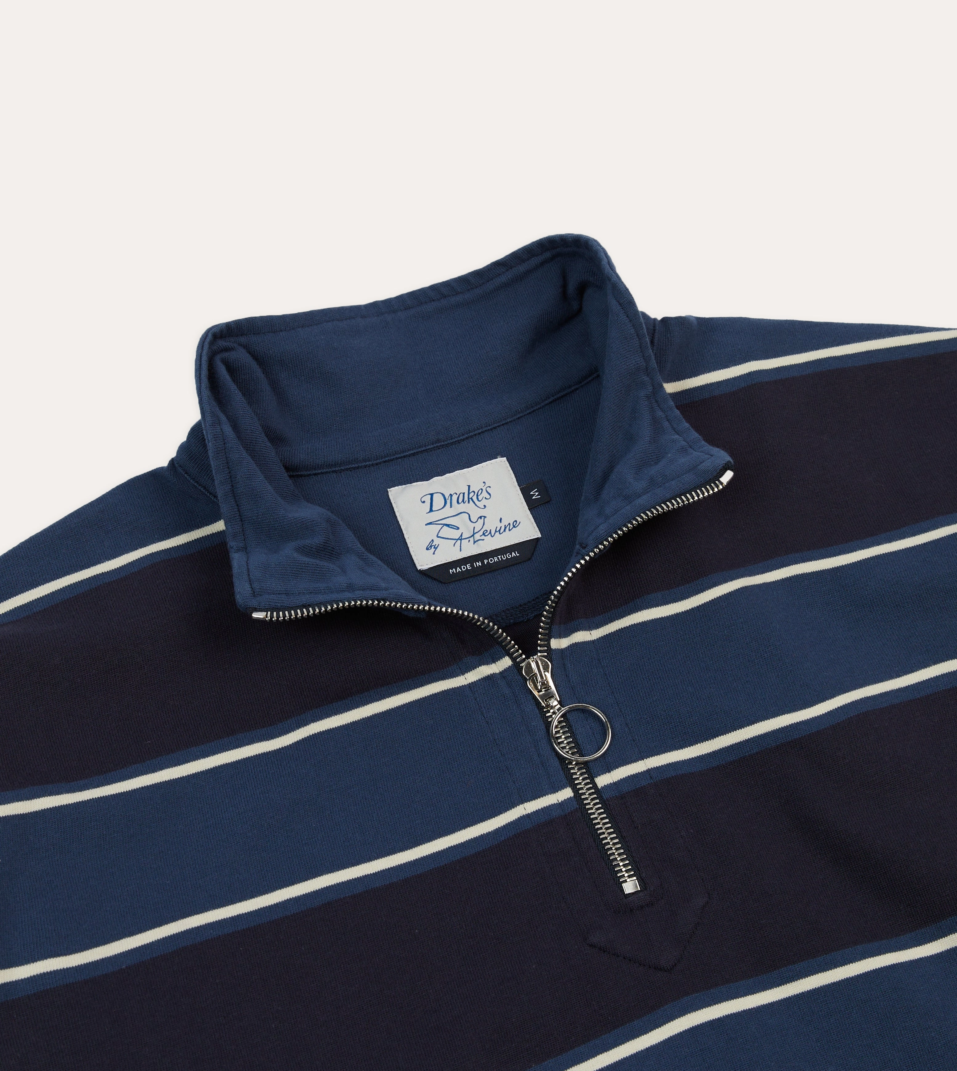On-The-Go Style Ombre look Drake's by A. Levine Navy Stripe Cotton Quarter Zip Rugby Shirt