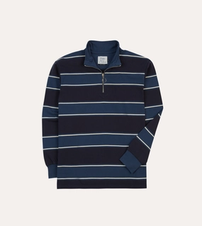 Drake's by A. Levine Navy Stripe Cotton Quarter Zip Rugby Shirt garden party Eco-Friendly Choice