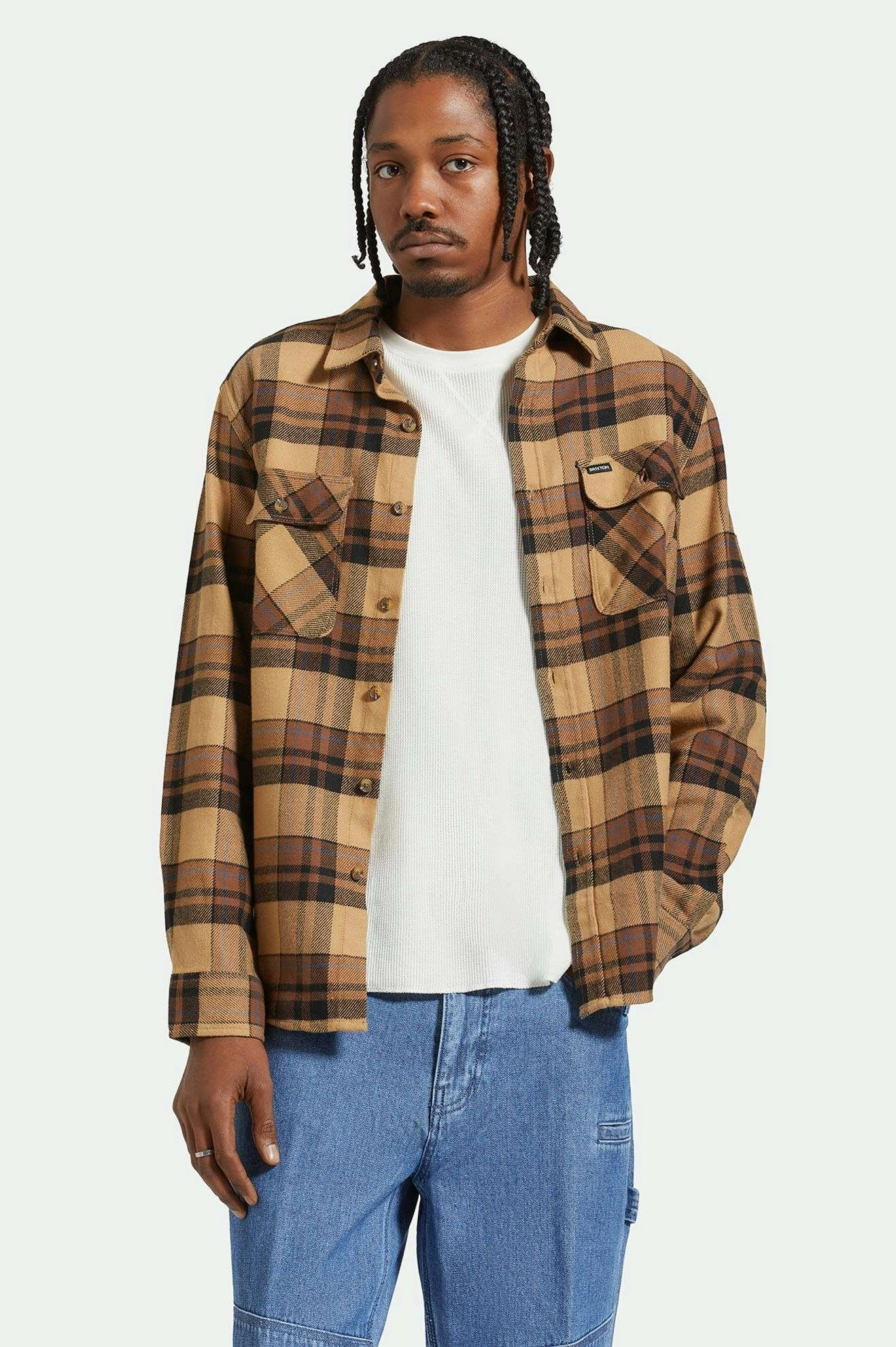 Bowery L/S Flannel - Tiger?s Eye/Pinecone Brown/Washed Black Night Out
