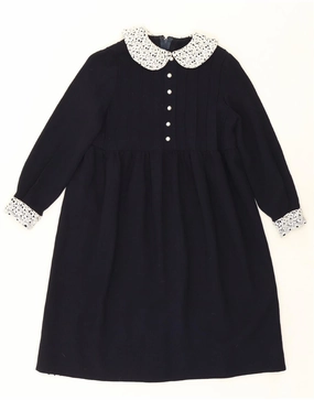 Structured-Shape VINTAGE Girls 3/4 Sleeve A-Line Dress 11-12 Years Black Floral