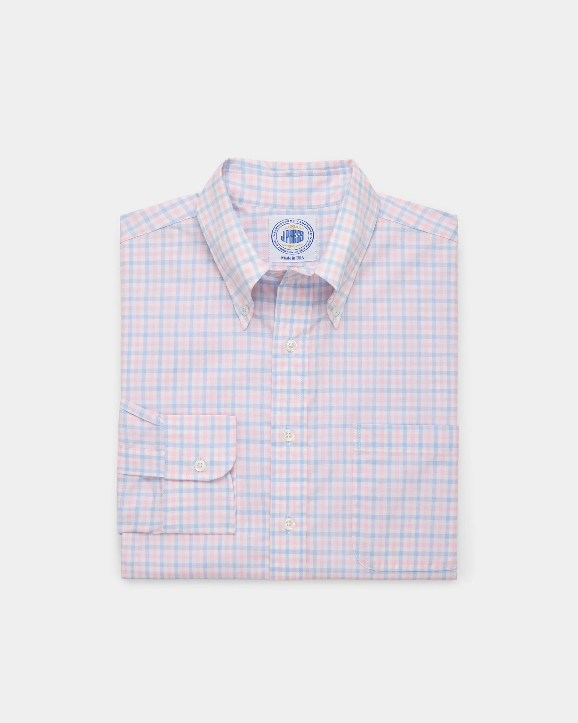 Made-in-USA Thomas Mason Blue & Pink Check Button Down Shirt - Regular Fit Subtle design