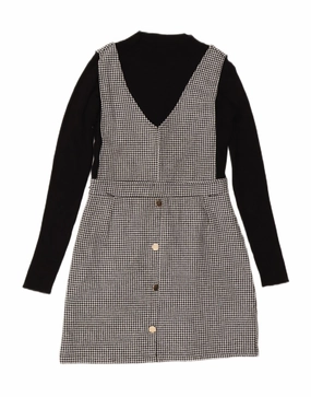 Japan Line Coral Soft LIPSY Girls Long Sleeve A-Line Dress 13-14 Years Black Houndstooth Viscose