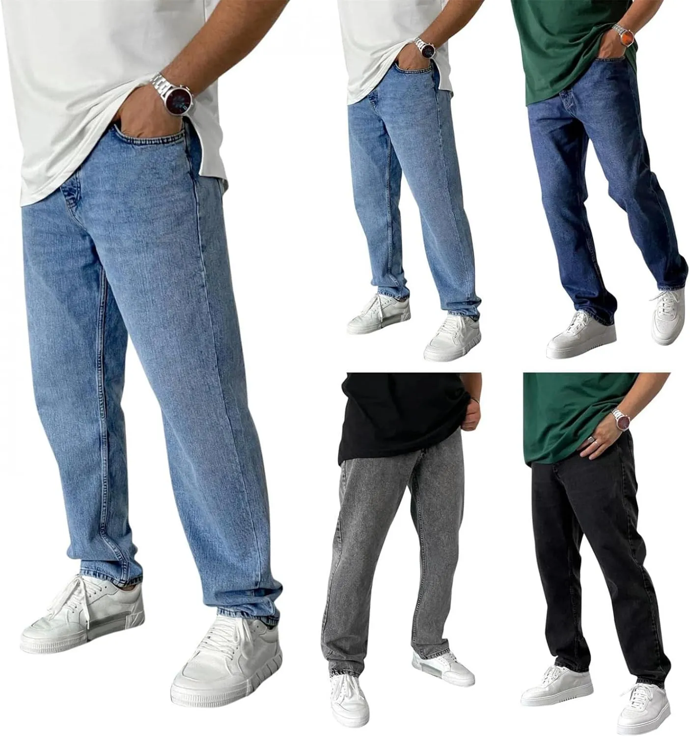 Vintage Jeans for Men Slim Fit Stretch Jeans Straight Fit Relaxed Fit Jeans Casual Denim Pants for Men