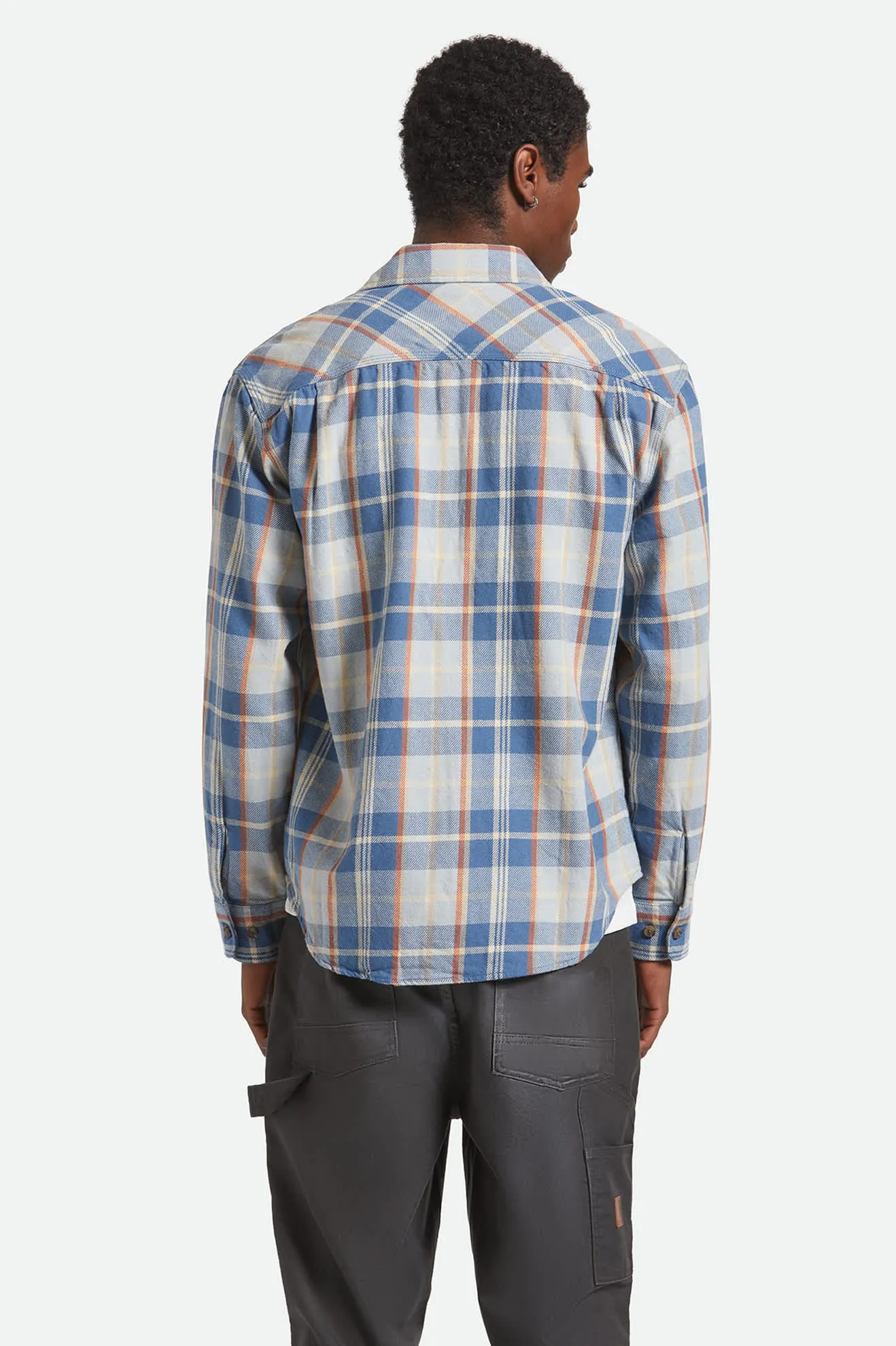 Layered Sleeve Cuffs Zip Front Vintage Wash Flannel - Blue/Soft Blue/Orange