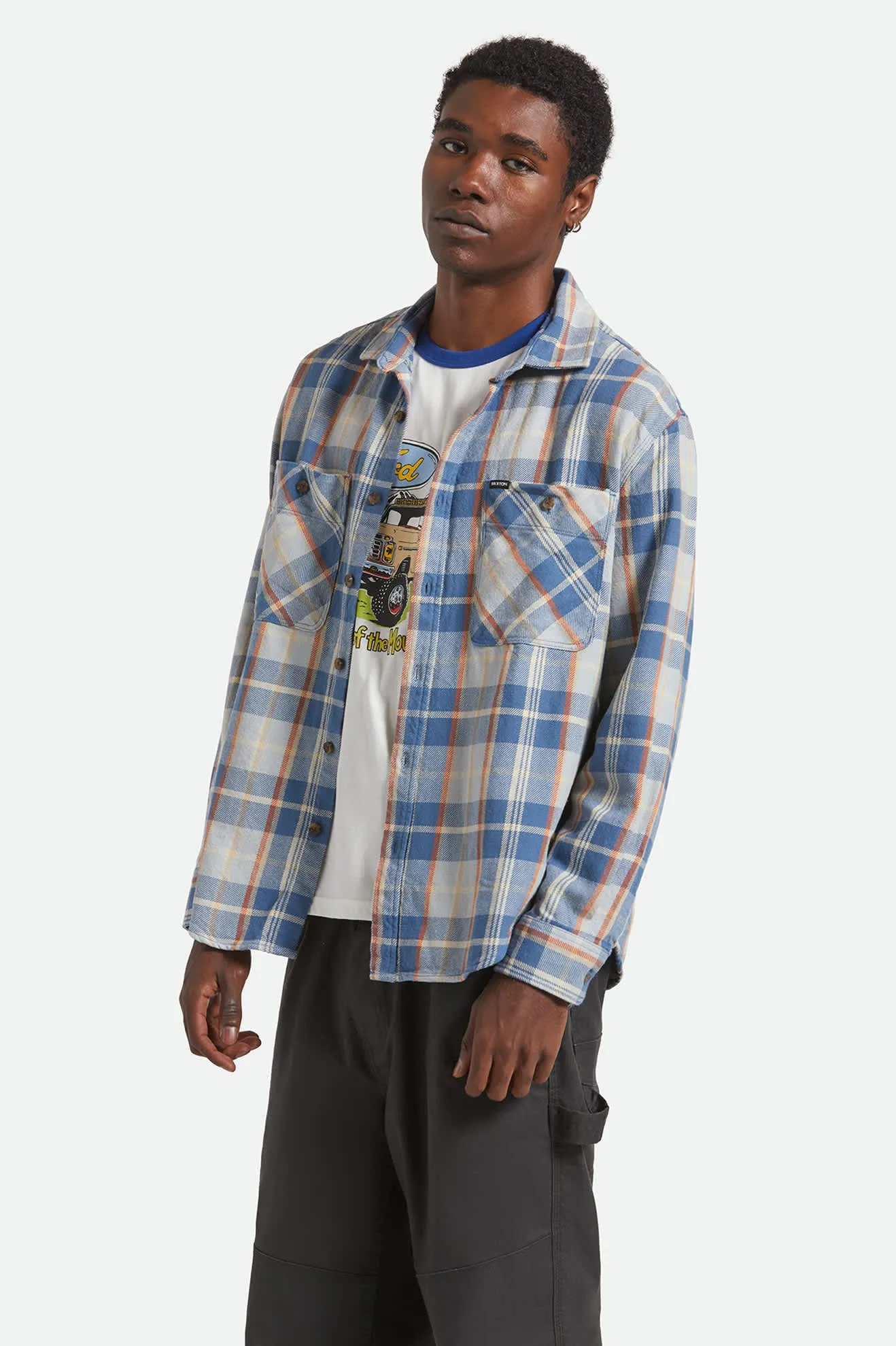 Classic Look UV Protection Vintage Wash Flannel - Blue/Soft Blue/Orange