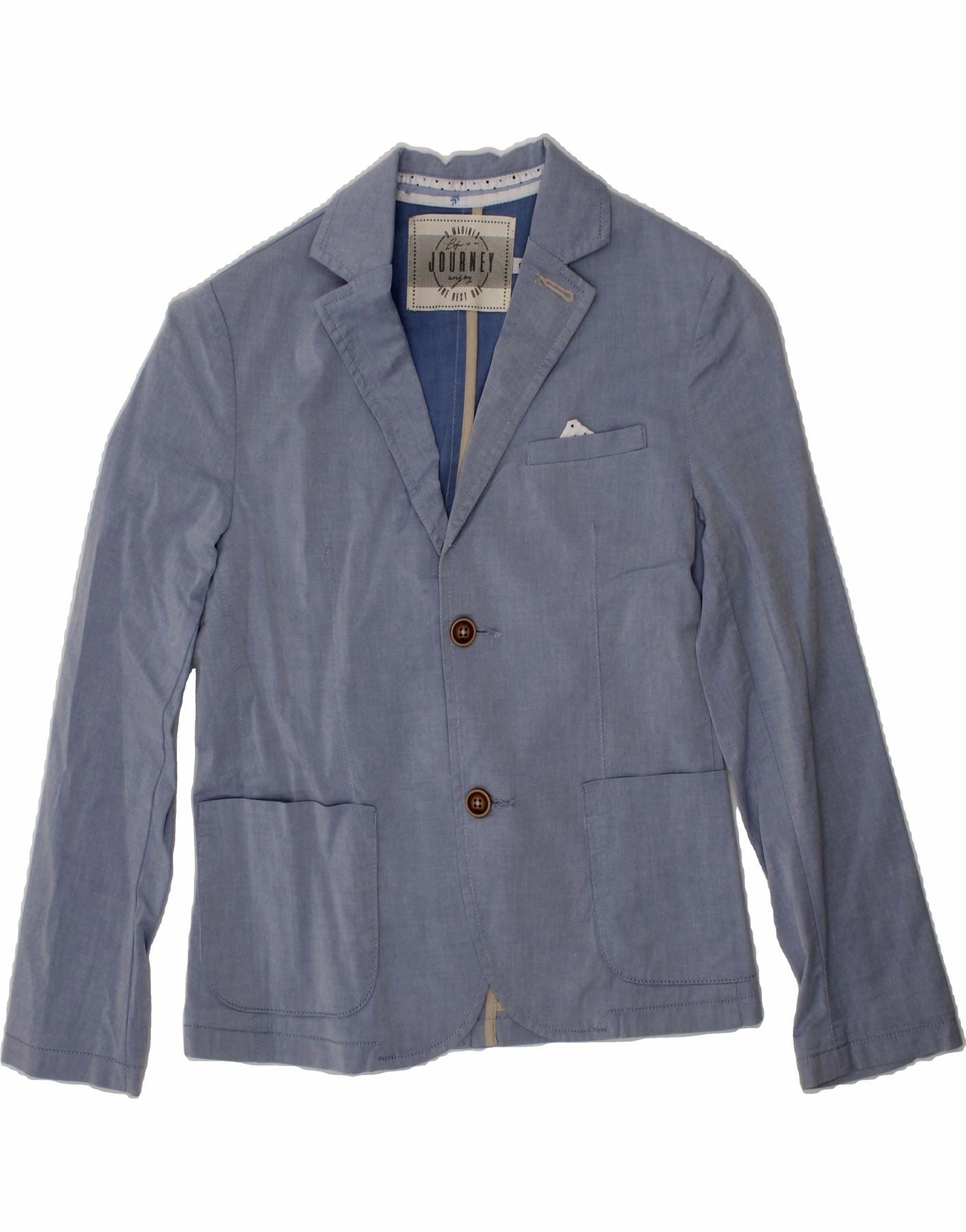 VINTAGE Boys 2 Button Blazer Jacket 9-10 Years Blue Cotton Trilby