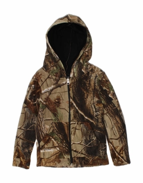Protective Padding VINTAGE Boys Abstract Pattern Hooded Fleece Jacket 3-4 Years Brown