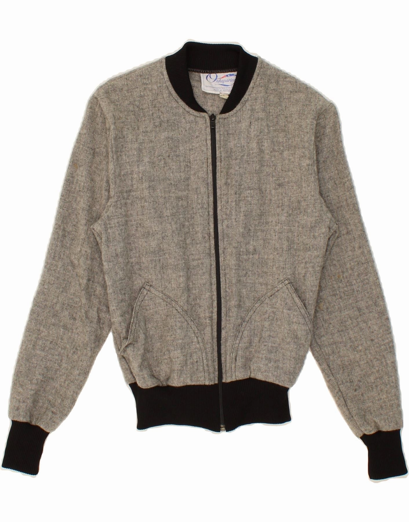 VINTAGE Boys Bomber Jacket 8-9 Years Grey Wool hunting