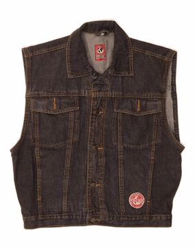 Quilted Panels VINTAGE Boys Denim Gilet 13-14 Years Grey Cotton