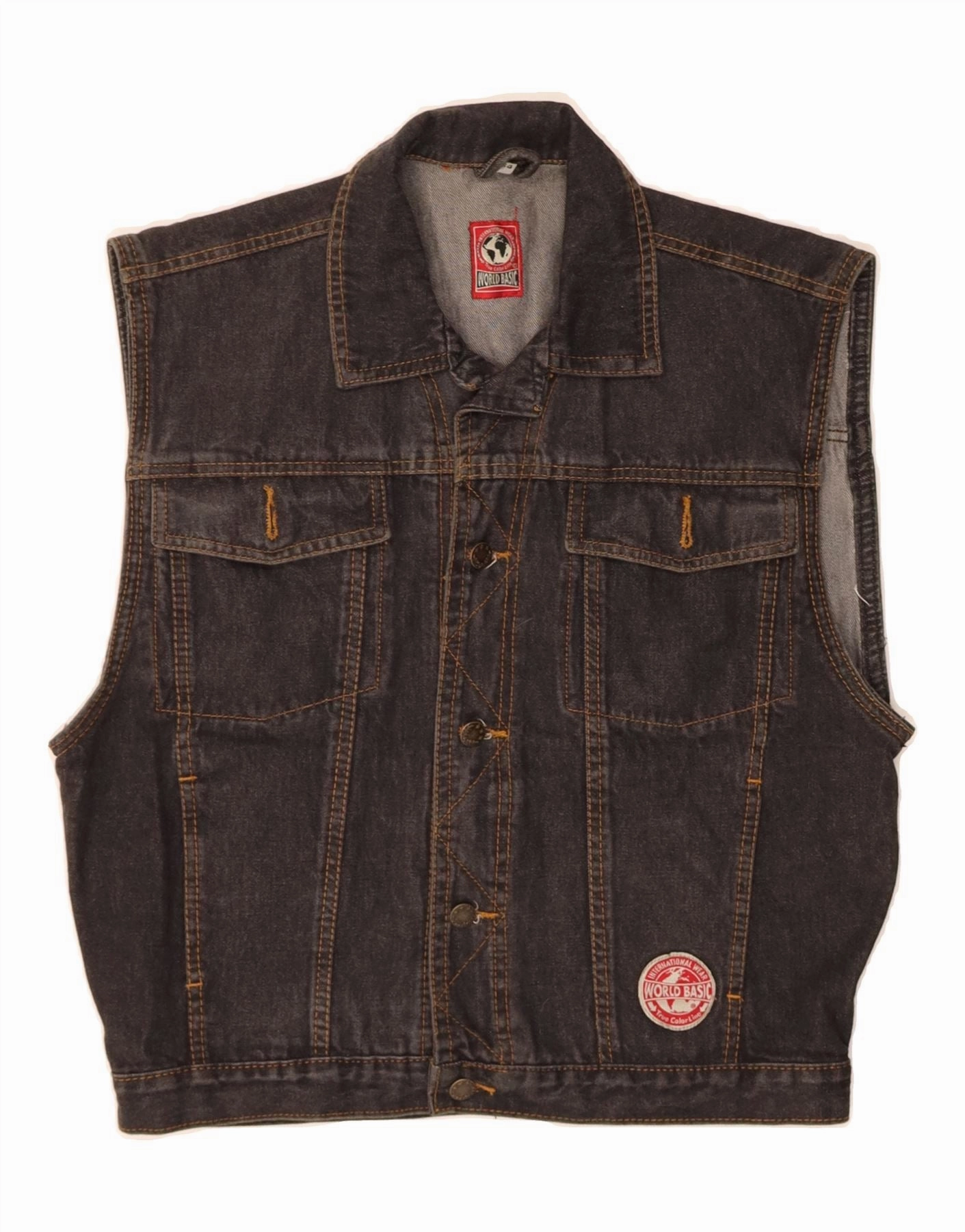 Quilted Panels VINTAGE Boys Denim Gilet 13-14 Years Grey Cotton