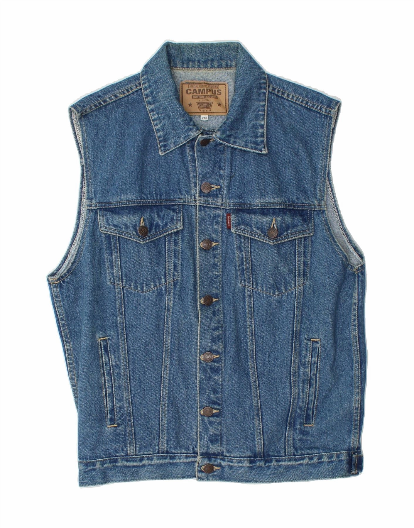 Adjustable Hood VINTAGE Boys Denim Gilet 15-16 Years Blue Cotton