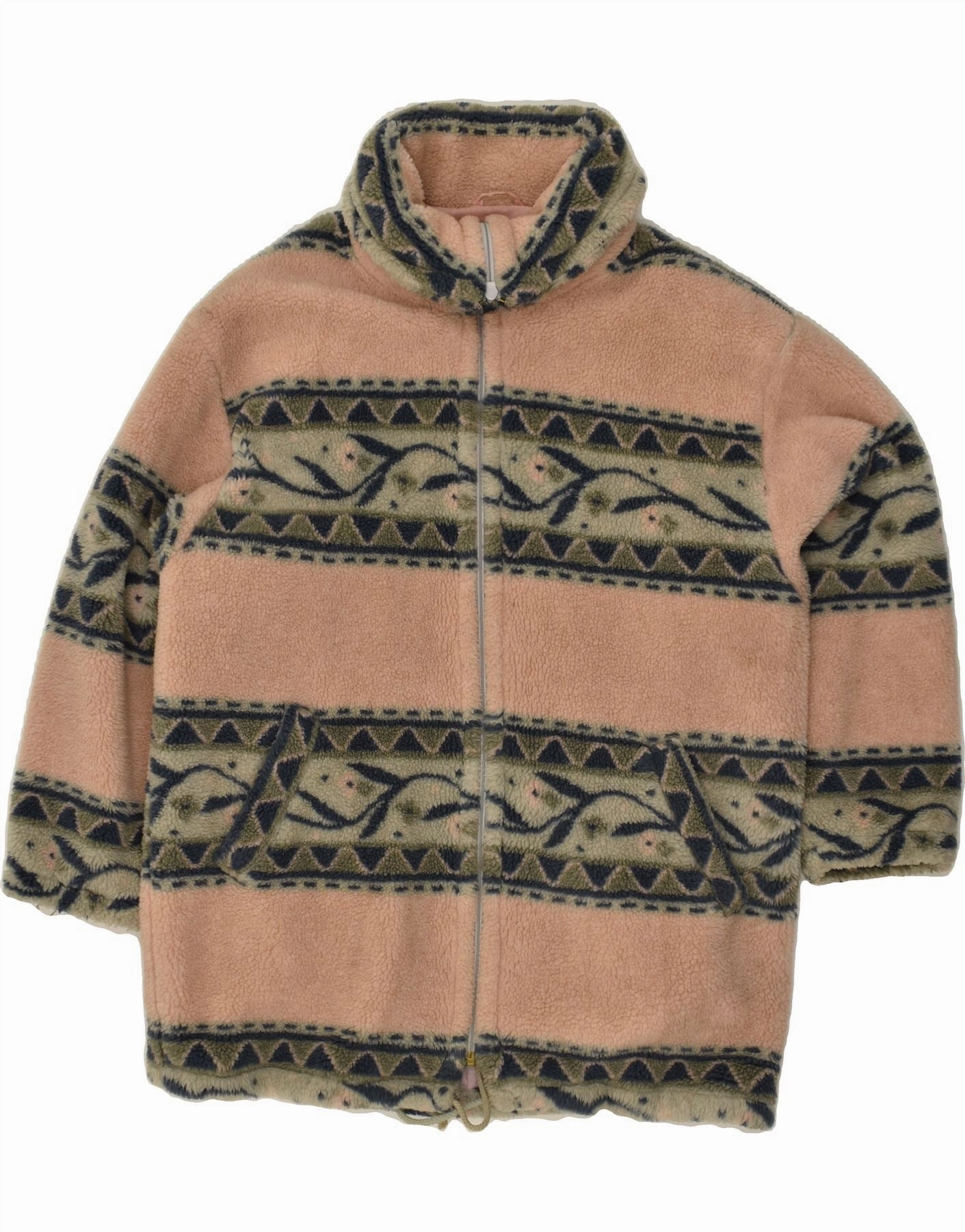 Organizer Loose Fit VINTAGE Boys Fleece Jacket 15-16 Years Beige Colourblock Polyester
