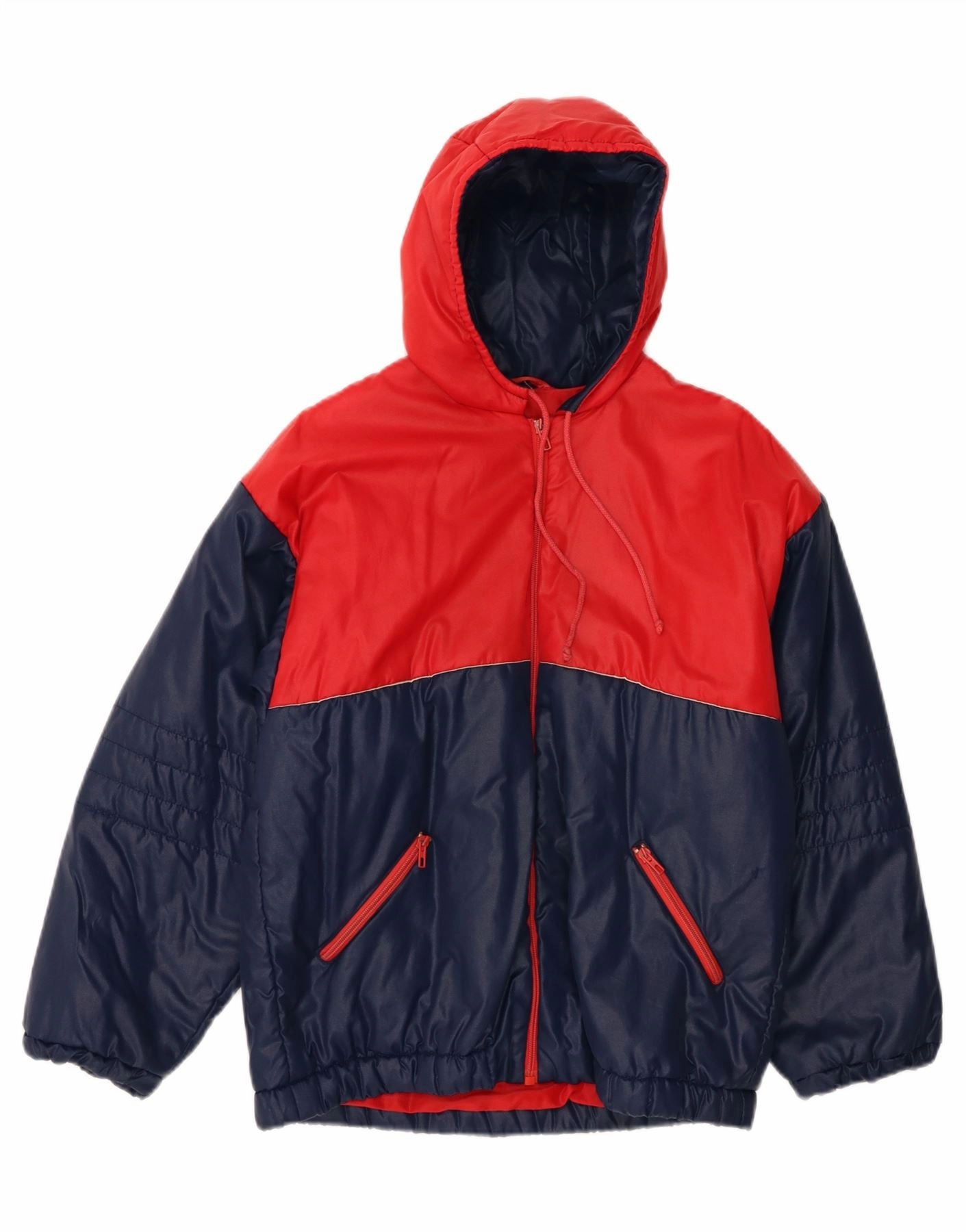 VINTAGE Boys Hooded Padded Jacket 13-14 Years Navy Blue Colourblock Flex Mobility System Heavyweight