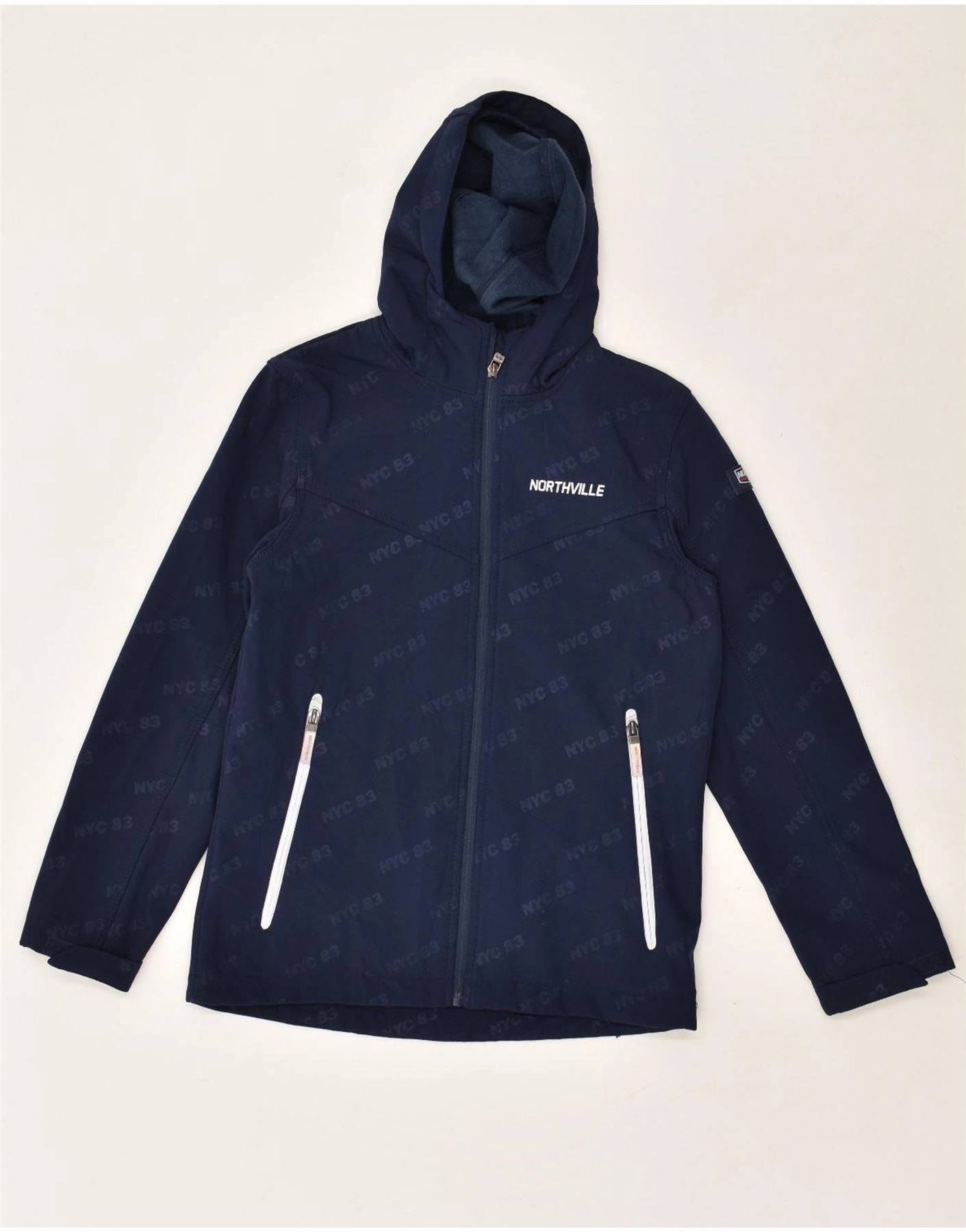 VINTAGE Boys Hooded Rain Jacket 11-12 Years Navy Blue Polyester Urban Style