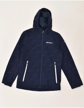VINTAGE Boys Hooded Rain Jacket 11-12 Years Navy Blue Polyester Urban Style