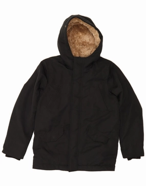 Wind Proof professionals VINTAGE Boys Hooded Sherpa Jacket 15-16 Years Black Polyester