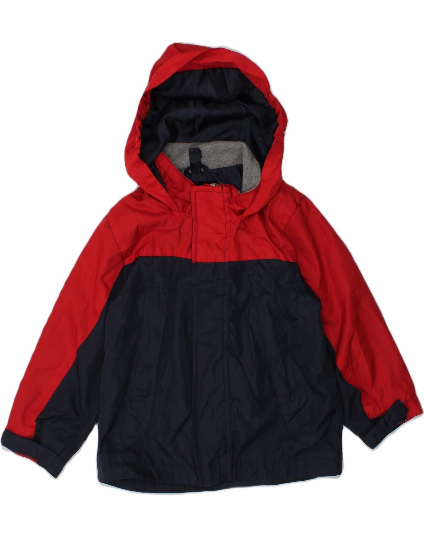 VINTAGE Boys Hooded Windbreaker Jacket 3-4 Years Navy Blue Colourblock Fashionable Shield