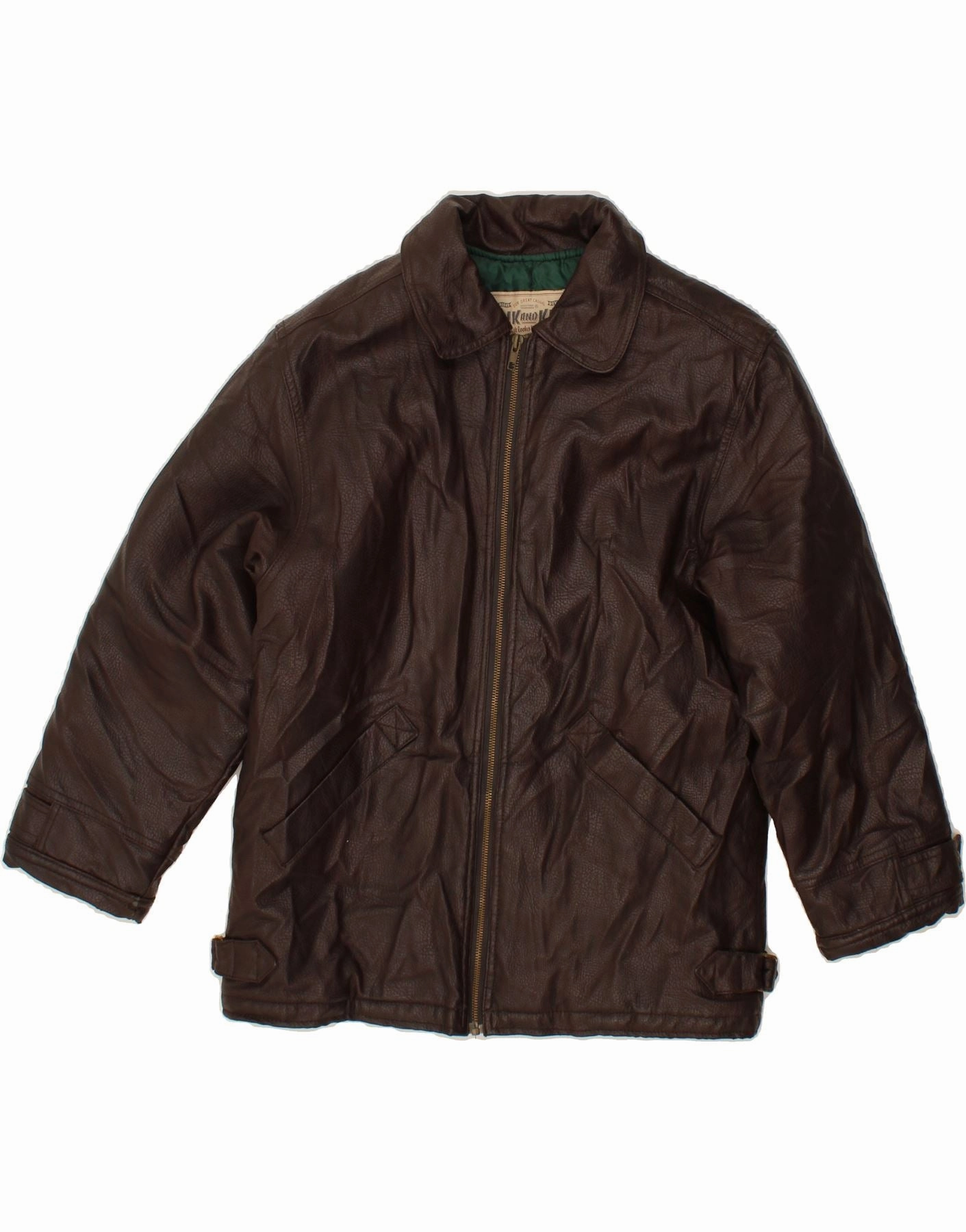 VINTAGE Boys Leather Jacket 15-16 Years Brown Bonded Zippers