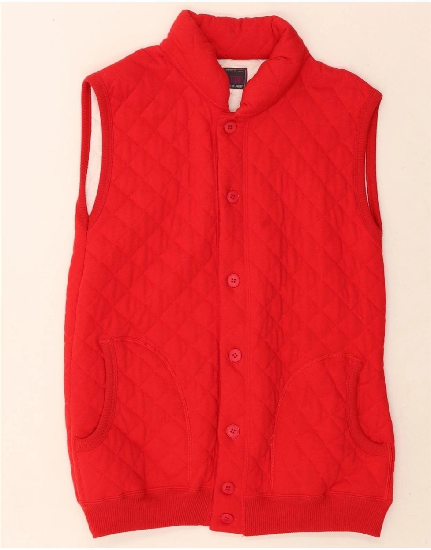 VINTAGE Boys Quilted Gilet 13-14 Years XL Red Antiperspirant Animal Print