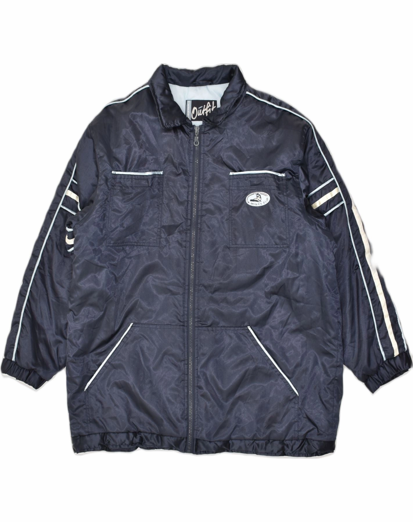 Subtle Texture Relaxed Cut VINTAGE Boys Rain Jacket 15-16 Years Navy Blue Polyester