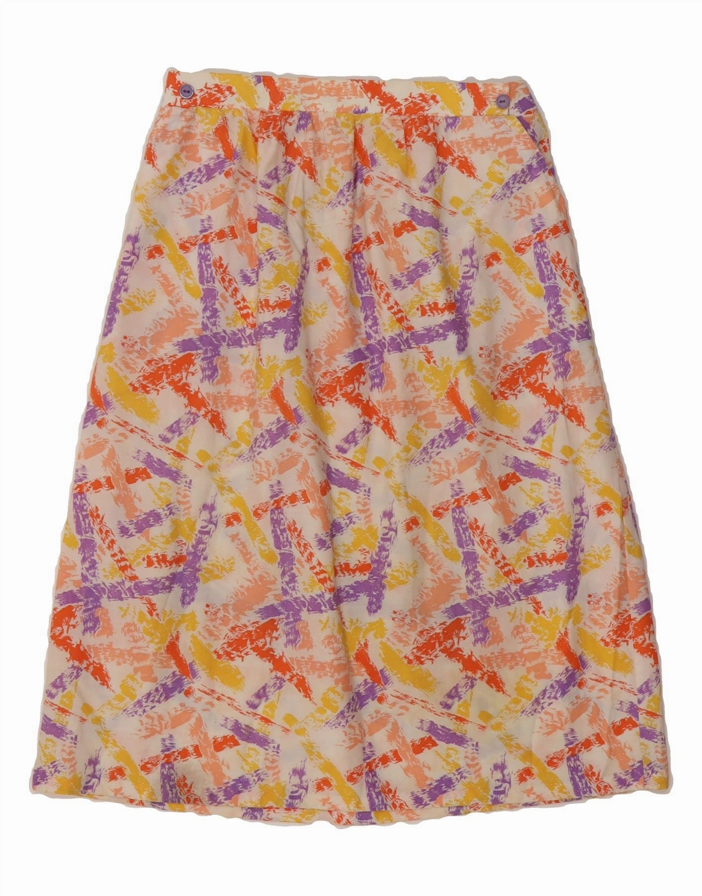 Glossy Fabric VINTAGE Girls Abstract Pattern Midi Skirt 15-16 Years W28 Multicoloured