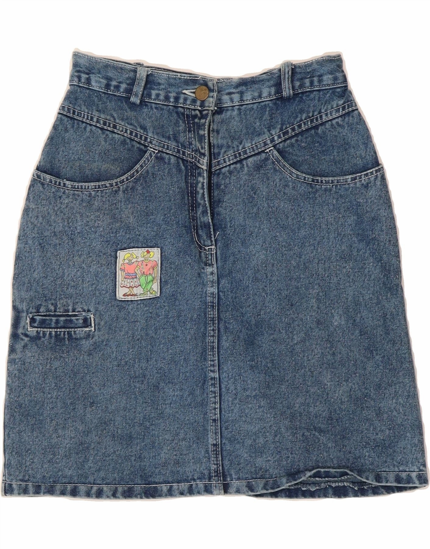 VINTAGE Girls Denim Skirt 12-13 Years W24 Blue Cotton Lightweight Piece Fitted Look