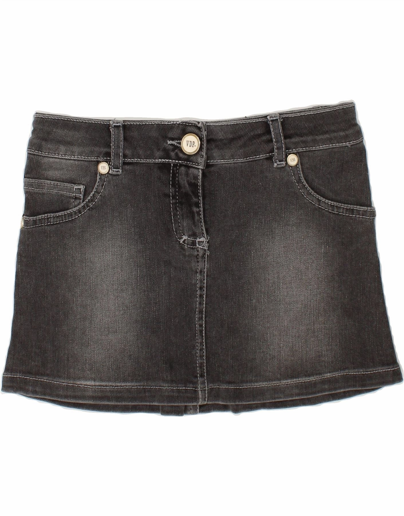 Comfortable and Soft Cool Draping VINTAGE Girls Denim Skirt 5-6 Years W24 Grey Animal Print Cotton