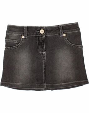 Comfortable and Soft Cool Draping VINTAGE Girls Denim Skirt 5-6 Years W24 Grey Animal Print Cotton