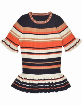 VINTAGE Girls Drop Waist Dress 8-9 Years Multicoloured Striped Polyamide Work Flex Street Mode