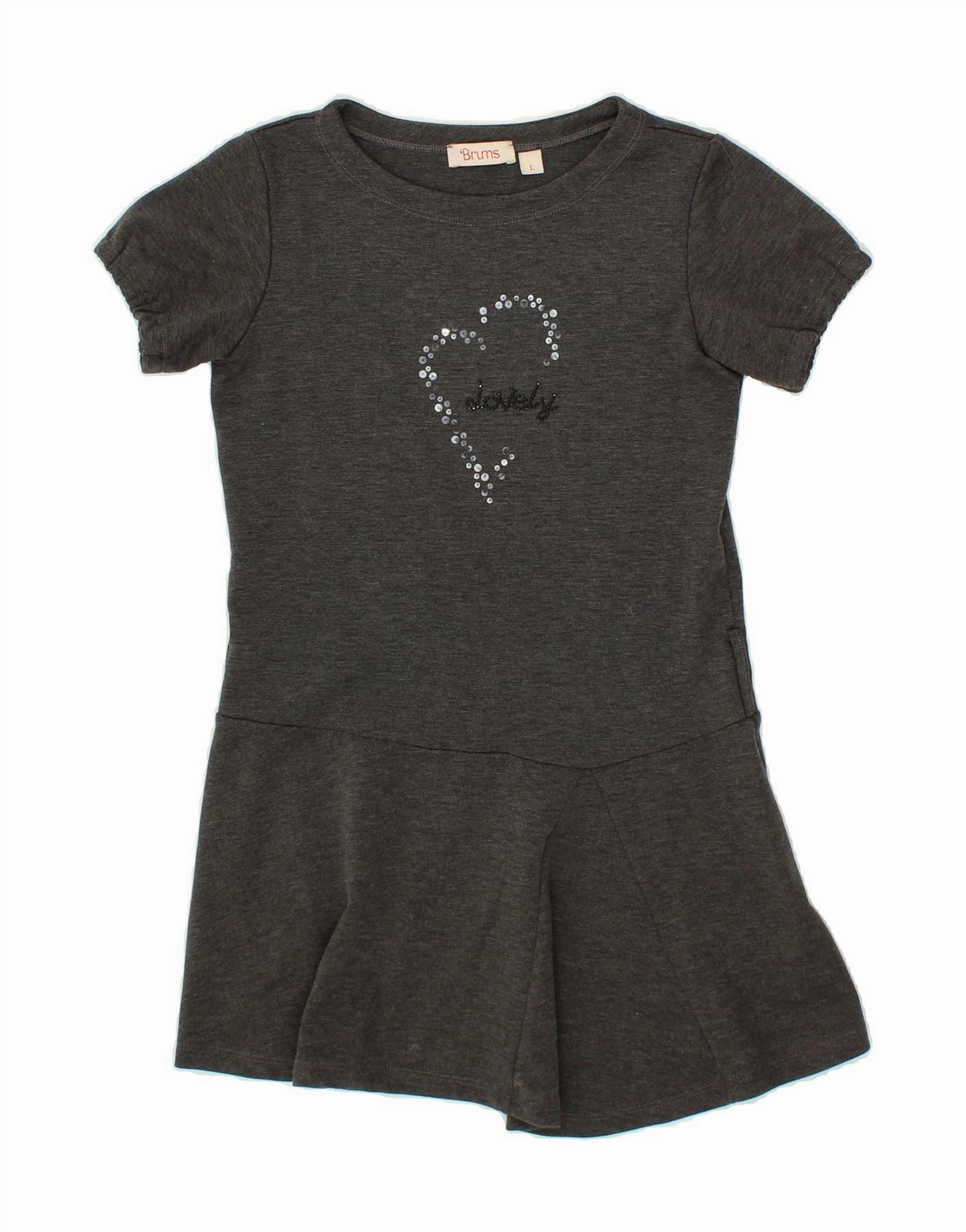 VINTAGE Girls Graphic T-Shirt Dress 7-8 Years Large Grey Flecked Polyester Skin-friendly Sleek Form