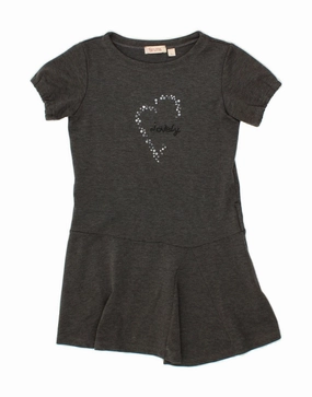 VINTAGE Girls Graphic T-Shirt Dress 7-8 Years Large Grey Flecked Polyester Skin-friendly Sleek Form