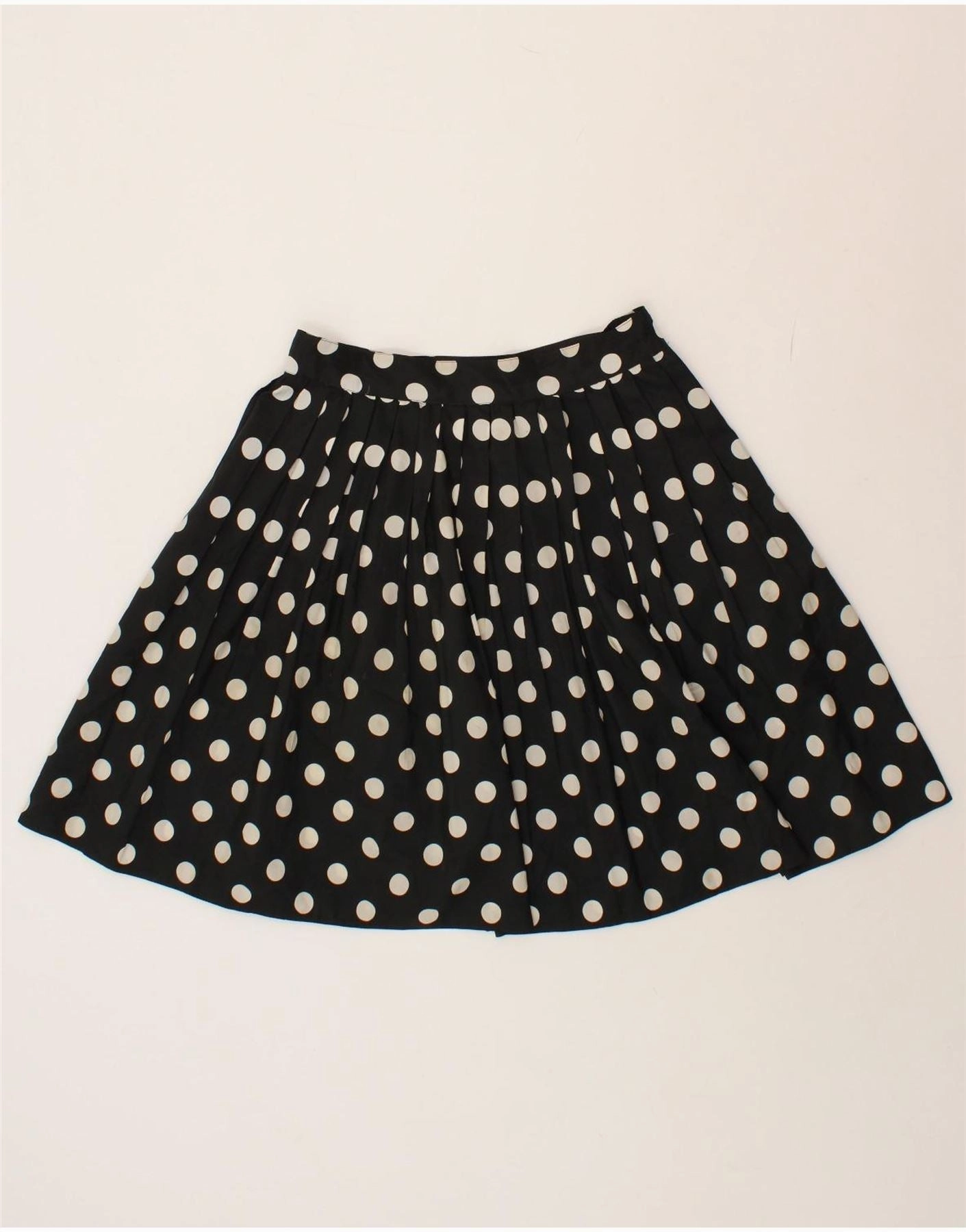 VINTAGE Girls Pleated Skirt 15-16 Years W30 Black Polka Dot Polyester Lined interior