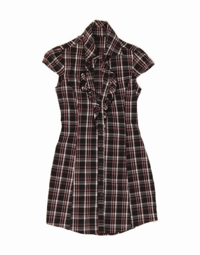 Edge Detail VINTAGE Girls Ruffle Front Shirt Dress 11-12 Years Black Check