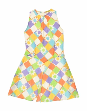 VINTAGE Girls Sleeveless A-Line Dress 13-14 Years Multicoloured Geometric All-Day Comfort Wear Essential Style