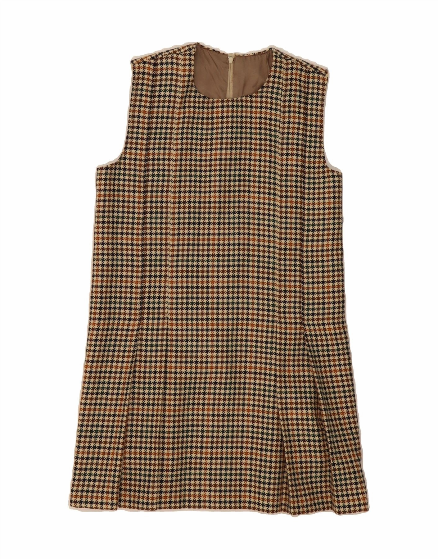 VINTAGE Girls Sleeveless Basic Dress 11-12 Years Brown Houndstooth London Edge
