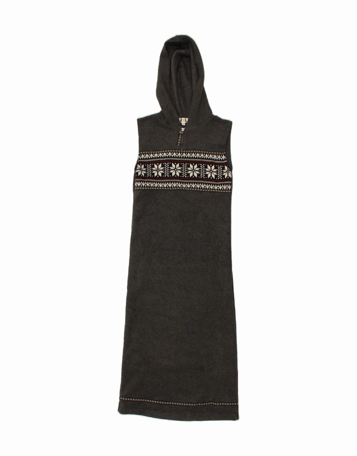 VINTAGE Girls Sleeveless Hooded Jumper Dress 10-11 Years Grey Fair Isle Embroidered-Sleeve Timeless Fashion
