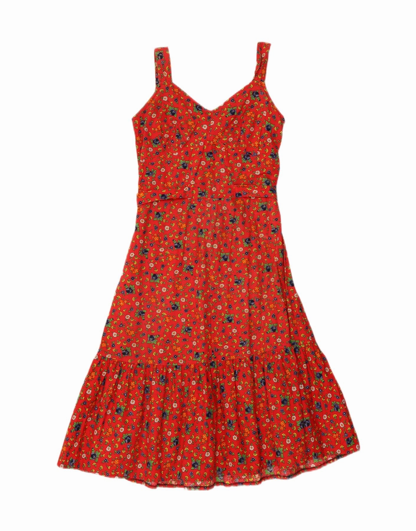 VINTAGE Girls Sundress 15-16 Years Red Floral Cotton Easy to Wear